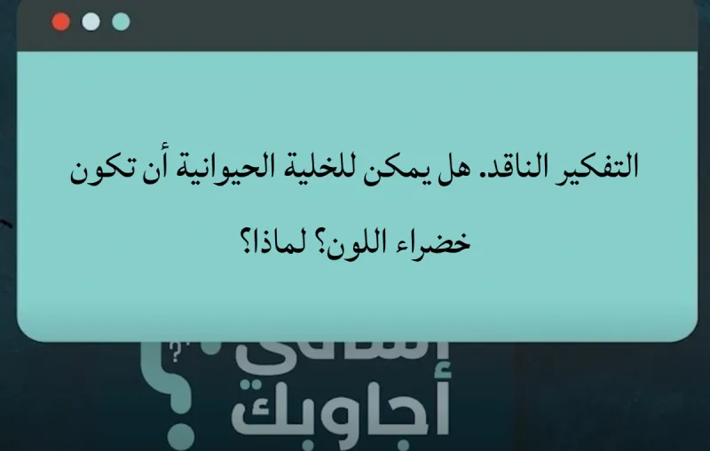 التفكير الناقد. هل يمكن للخلية الحيوانية أن تكون خضراء اللون؟ لماذا؟
